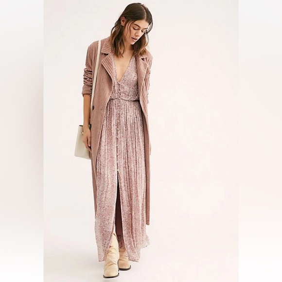 Free People my fair lady flowy Mauve Floral Maxi Dress Greek babydoll style - Picture 2 of 15